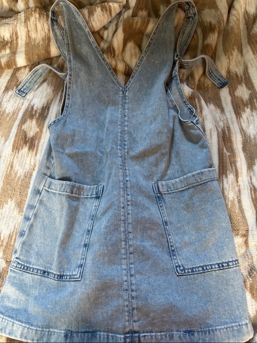 aerie Light Wash Denim Mini Pinafore Dress